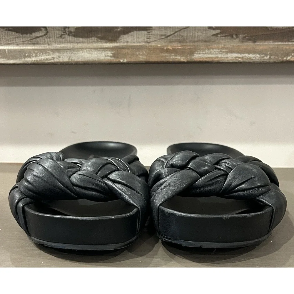 Pedro Garcia Azalea Knotted Slide Sandals Black‎ Leather Women's Sz EU 39 US 9